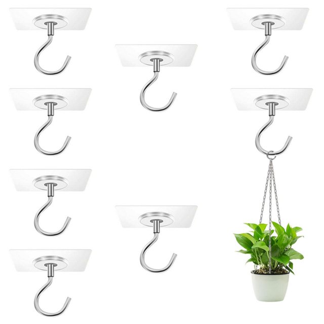 Ganchos de techo adhesivos sin agujeros Ganchos de techo de PVC de acero inoxidable Ganchos de techo adhesivos impermeables y duraderos (8, cuadrados)