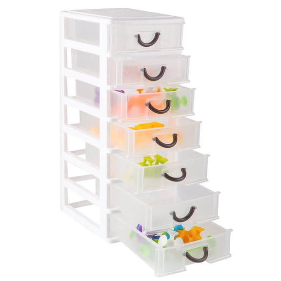 Small White Plastic 7-Drawer Desktop Storage Organizer (5"x7"x13")
