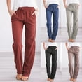thumbnail image 5 of Casual Pants for Women Solid Color Drawstring Elastic High Waisted Comfy Trousers with Pockets, 5 of 5