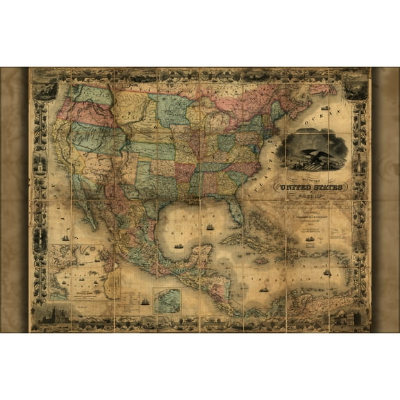 24"x36" Gallery Poster, Map of the United States of America 1857