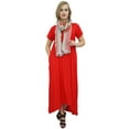 thumbnail image 5 of Bimba Women's Red Asymmetrical Hem Summer Maxi Pockets Boho Dress With Scarf-6, 5 of 9