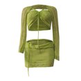 thumbnail image 4 of SELONE Womens Sets 2 Piece Outfits Skirt Fashion Solid Color Beaded Knitted Sweater Set Long Sleeve V-Neck Tops/Shirt Set Green S, 4 of 5