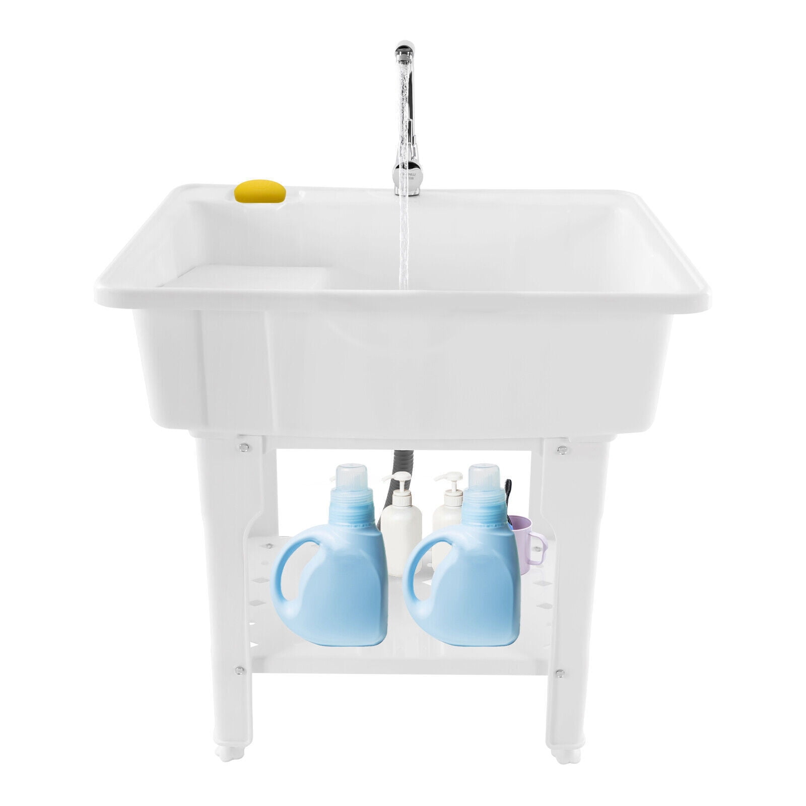 Multi-functional Utility Sink, 28x16.7x8.7in Wash Basin, Premium Plastic Material, Includes Removable Washboard and Storage Shelf, Modern White Design, Suitable for Garage, Balcony, and Outdoor Use