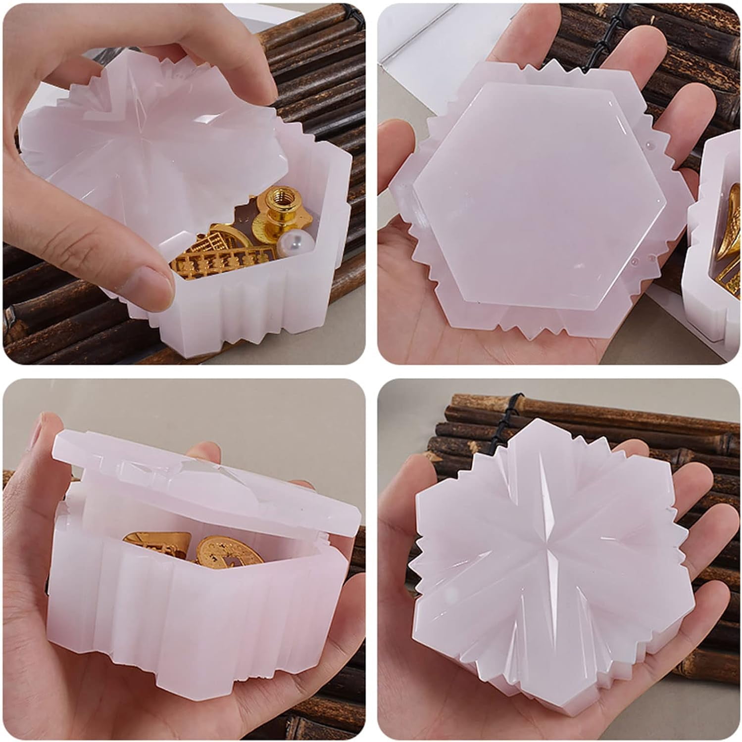 1PC Hexagonal Star Storage Box Silicone Mold, Crystal Epoxy Mold with Lid, Used for Epoxy Resin Jewelry Container Mold, Jewelry Home Decoration