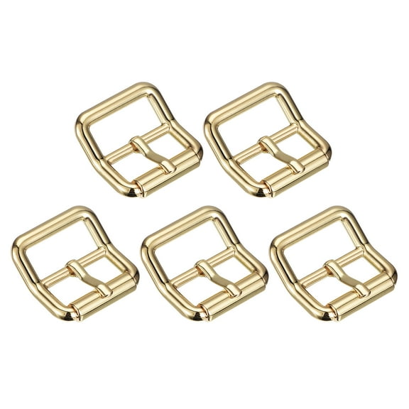 Uxcell 5Pack 0.94" Single Prong Belt Buckle Square Center Bar Buckles for Leather Craft, Gold