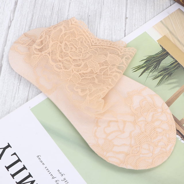 TEHAUX 2Par Calcetas De Encaje Para Mujer Sofisticado Color Beige Ideal Para Combinar