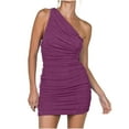 thumbnail image 1 of Mini Dress Sexy Womens Sexy Soild One Shoulder Ruched Sleeveless Skinny Mini Short Dress, 1 of 7