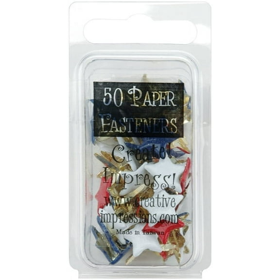 Creative Impressions Painted Metal Paper Fasteners 50/Pkg-Stars - Red, White & Blue