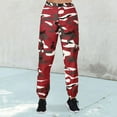 thumbnail image 2 of AOMPMSDX Women Camo Pants Cargo Trousers Cool Camouflage Pants Elastic Waist Casual Multi Outdoor Jogger Pants With Pocket Red XL, 2 of 5