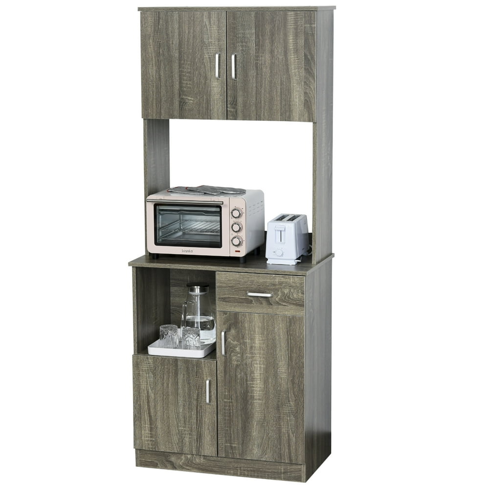 Modern Kitchen Buffet with Hutch Pantry Storage, Microwave Counter, 2 and