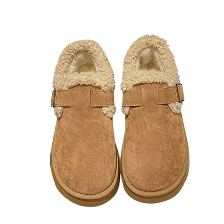 

Penkiiy Winter Flat Boots Warm Durable Shoes Casual Fashion Fur Lining Ankle Snow Boots Loafer Flats Platform Thick Plush Shoes for Women 38 Brown