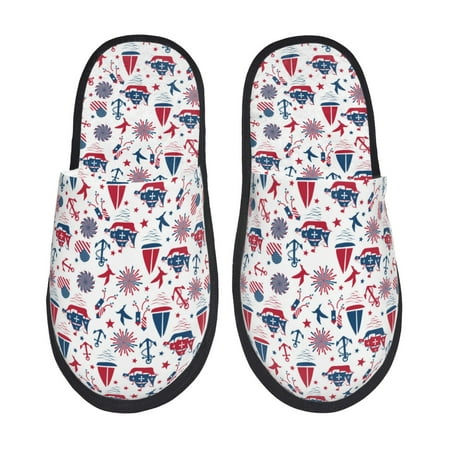 Balery Happy Columbus Day Slient Indoor Furry Fleece Comfort House Shoes Soft Non-Slip Home Shoes Cotton slippers House Slippers-- Large