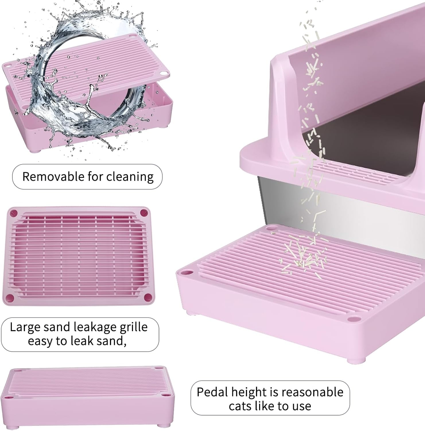 Stainless Steel Cat Litter Box, Semi-Enclosed Litter Box with Raised Edges, Anti-Leakage & Odorless, Large Litter Box for Small to Large Sized Cats (Dark Pink, 23.8" L*16" W*12" H)