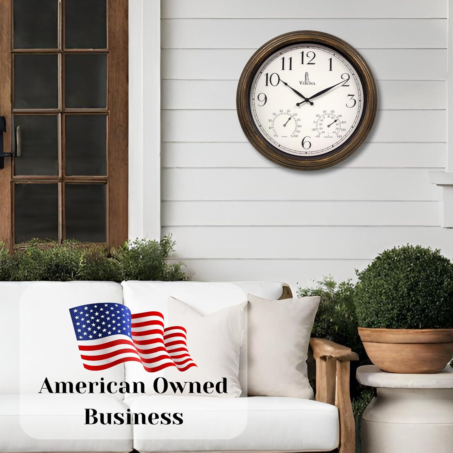 Outdoor Clock for Patio Large Waterproof with Thermometer - 18 inch Indoor Outdoor Wall Clock with Temperature and Humidity Combo - Weatherproof, Accurate & Easy to Read for Pool, Garden & Home Decor