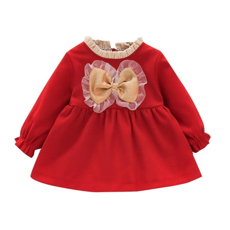 

ZHAGHMIN Little Dress for Girl Toddler Kids Baby Girls Long Ruffled Sleeve Patchwork Bowknot Princess Dress Outfits Shirt Toddler Easter Dress Size 6 Little Girl Dress Kids Girl Flower Girls Sequin
