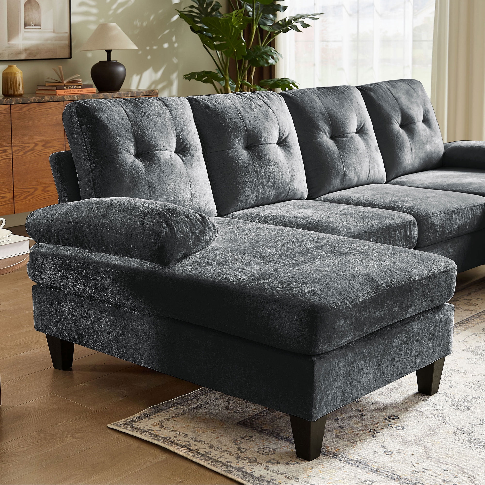 Pingliang Home 105" Sectional Sofa Couch with Oversized Double Chaises,Modern Chenille 4-seater U Shaped Couch,21" Deep Seat Sofa for Living Room Office Studio Apartment