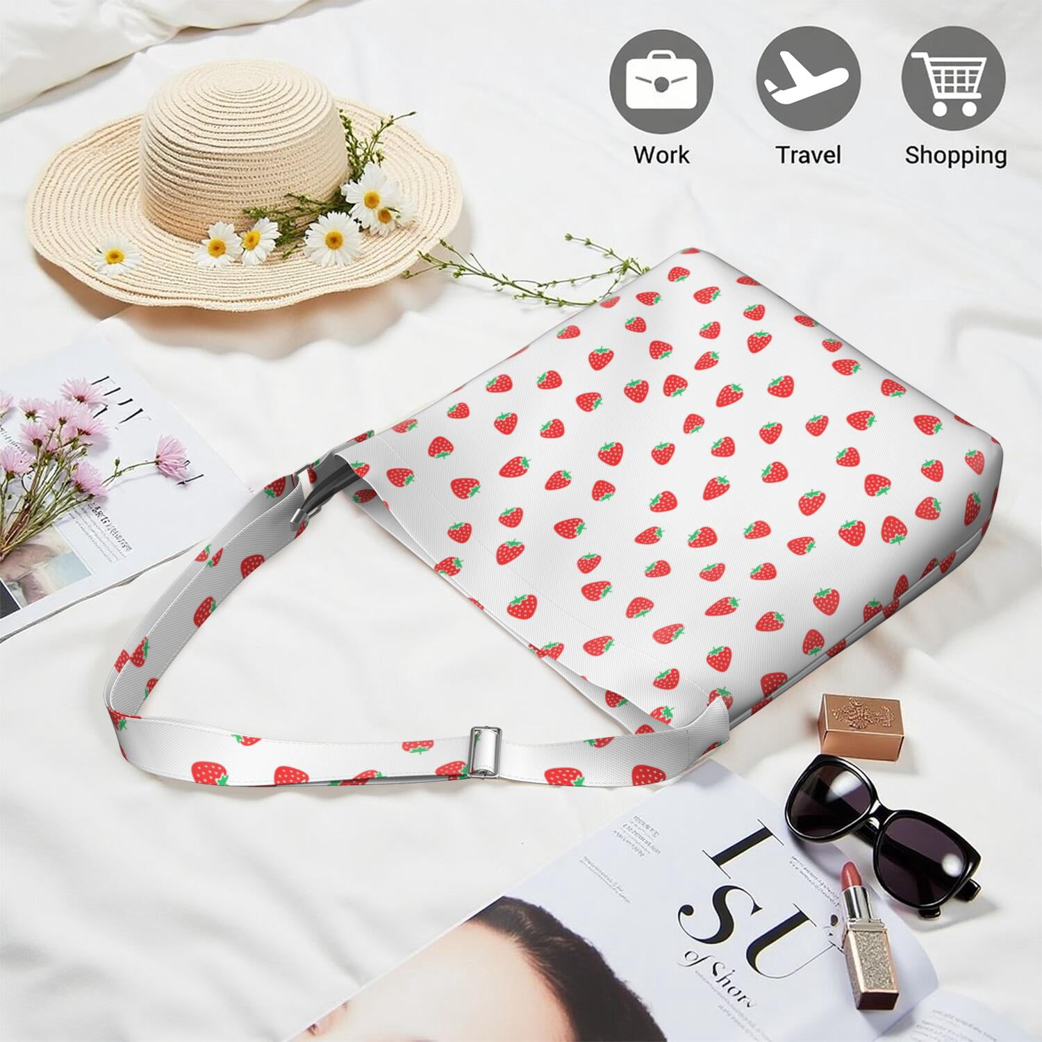 Summer Strawberry Handbag - Fashionable Crossbody Tote with Multi-Pocket Organization, Lightweight Work Bag for Young Women