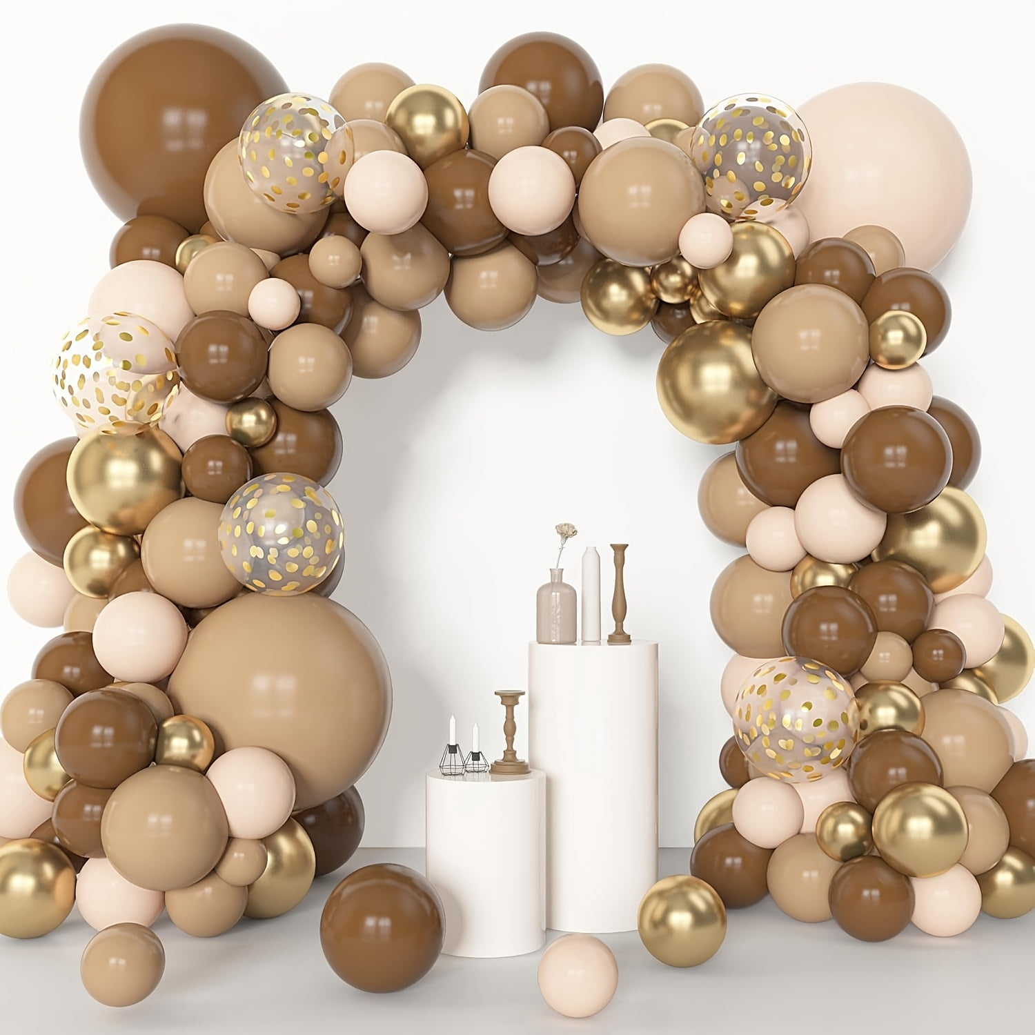 173Pcs Balloon Garland Arch Kit Brown Nude Golden Confetti Latex Balloons Neutral Boho Decor For Birthday Wedding Anniversary Halloween Party