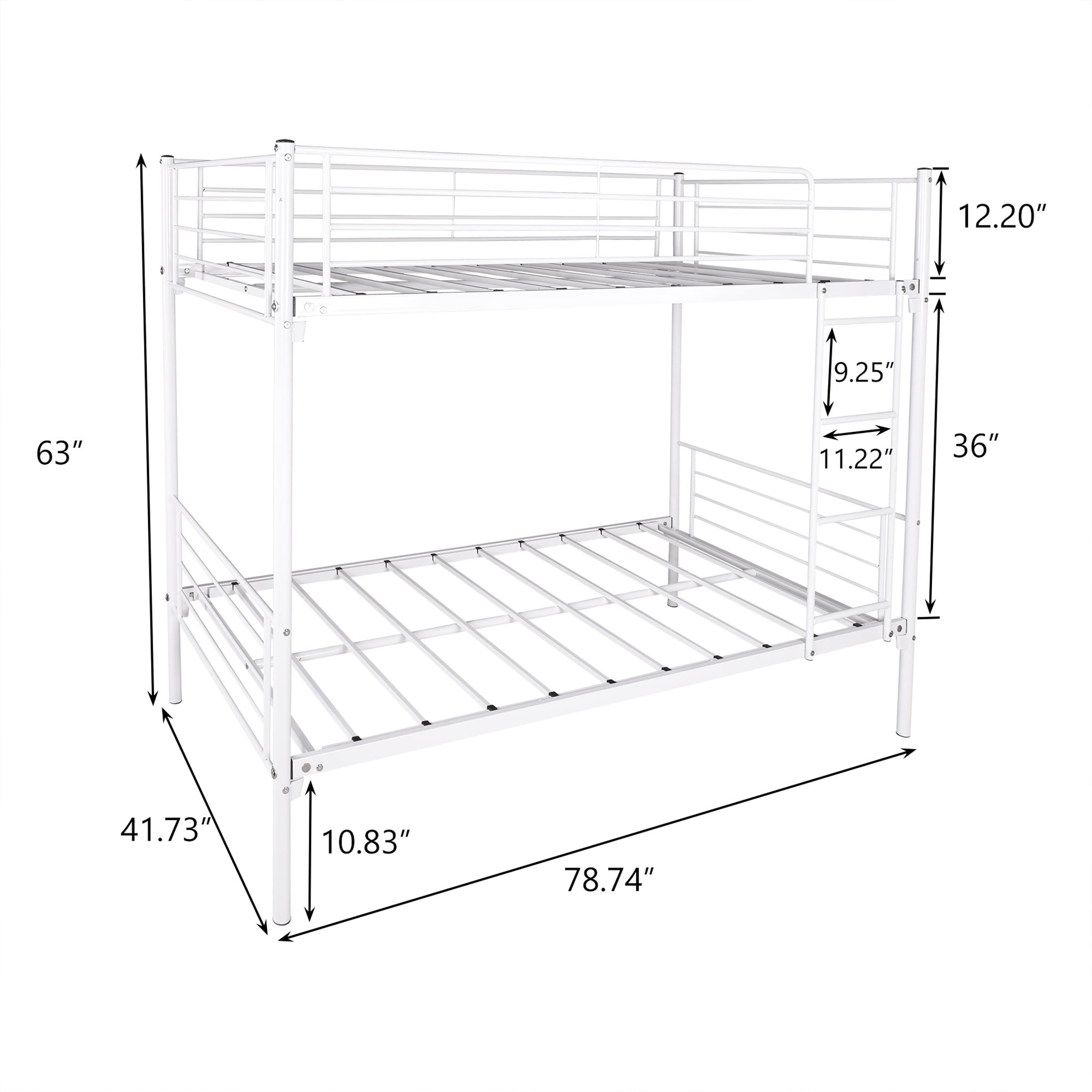 Aukfa Metal Bunk Bed for Kids, Twin over Twin, Built in Ladder, White