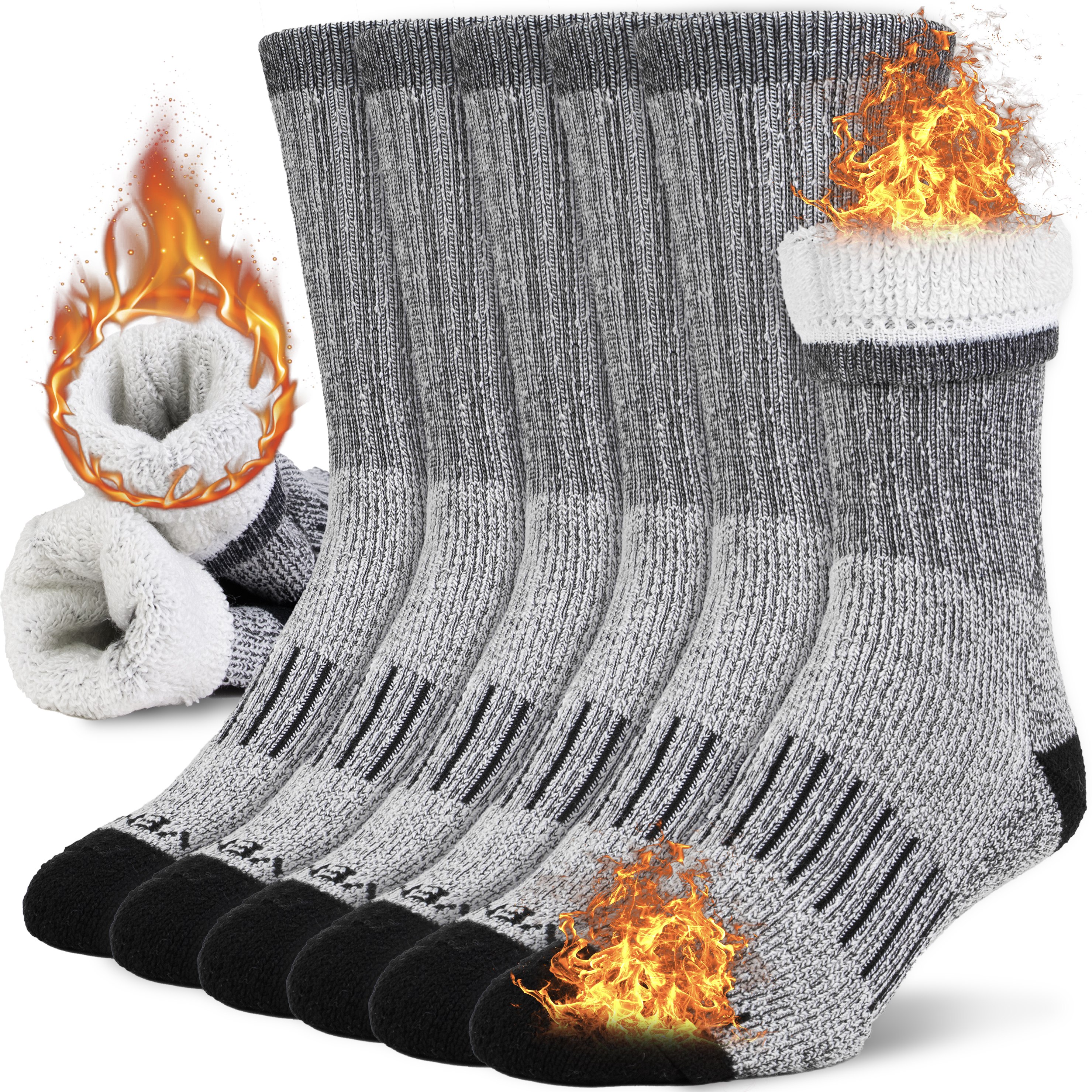 NevEND Men's Merino Wool Thermal Crew Socks, 3-Pair