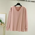 thumbnail image 2 of FRSASU Velvet Tops for Women Dressy Plus Size Long Sleeve Solid Color Warm V Neck Pullover Loose Tops Pink, 2 of 3