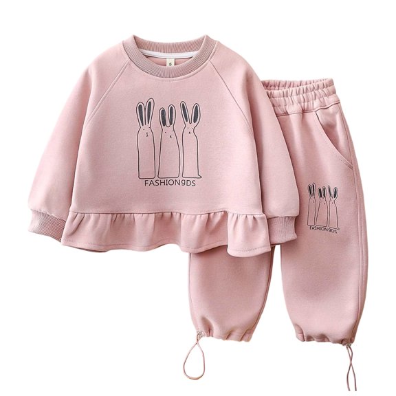 Mnyotv Baby Girl Fall Spring Clothes Cartoon Print Tops Casual Sweatpants 2Pcs Set Toddler Girls Outfits Size 3-4 Years