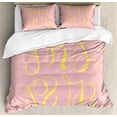 thumbnail image 1 of Girl Slogan Duvet Cover Set Queen Size, Girl Power Pinkish Artistic Activism Theme Enlightening, 3 Piece Bedding Set with 2 Pillow Shams, Blush Pale Rose Pale Avocado Green, by Ambesonne, 1 of 3