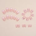 thumbnail image 3 of Uñas postizas adhesivas HPYFOI cortas cuadradas ombré con flores, 24 piezas, 3 of 7