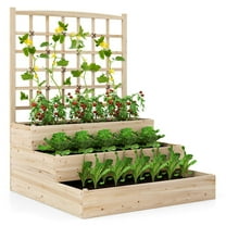 Demifill 3-Tier Raised Garden Bed with Lattice Trellis and Open-Ended Base, Raised Garden Bed for Outdoor as Garden, Yard, Natural