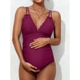 thumbnail image 5 of Sociala Maternity Swimsuit One Piece Tie Back Bathing Suit Scallop Trim V Neck Pregnancy Swimwear, 5 of 7