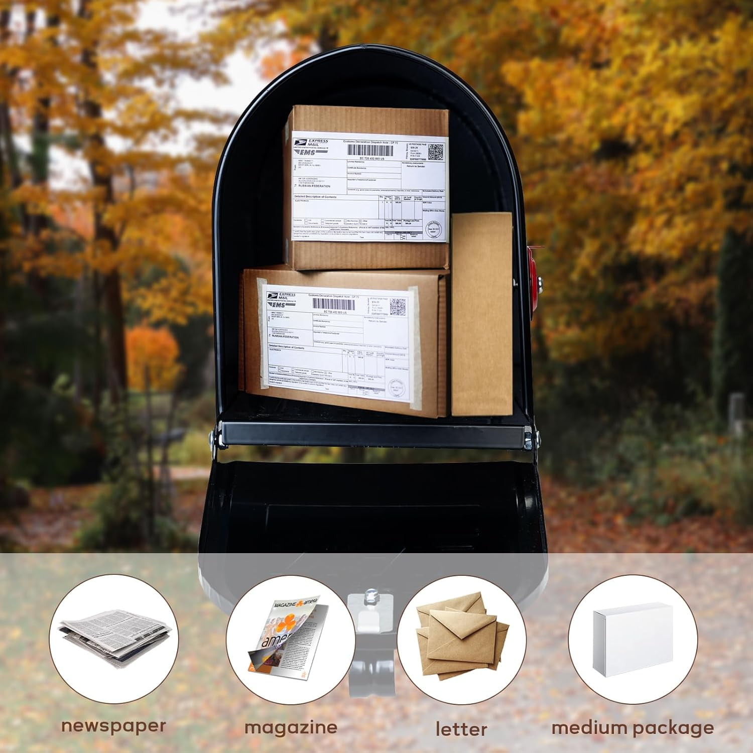 Large Mailboxes for Outside,  Black Metal Mailbox, Galvanized Steel Post Mount Mail Box,  Large Capacity, 23 x 10.7 x 8.9 Inches