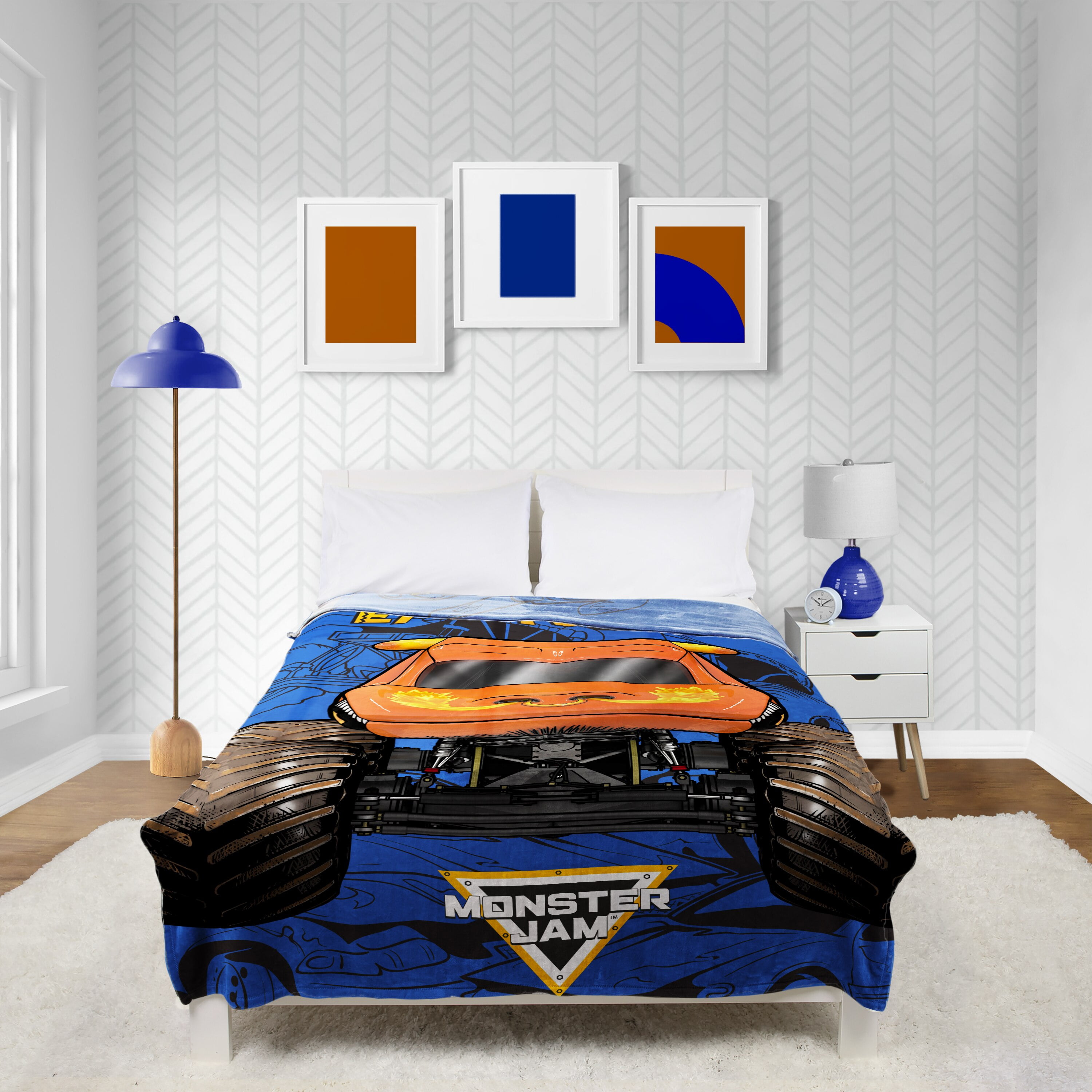 Monster Jam Smash & Mash 62x90 Silk Touch Blanket, Kid, Polyester, Blue & Orange, Feld Entertainment