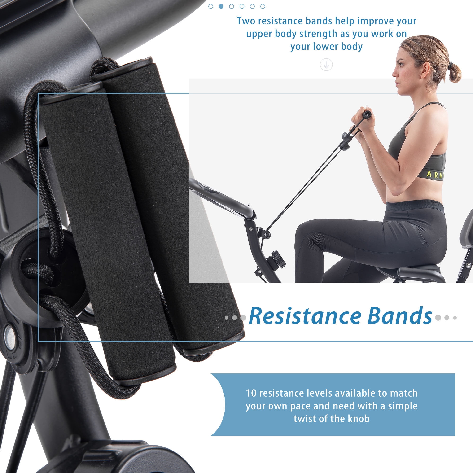 Jopath Folding Exercise Bike, Fitness Upright And Recumbent X-Bike With 16-Level Adjustable Resistance, Arm Bands And Backrest Maximum Weight 350lbs