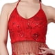 thumbnail image 2 of Top corto con borlas para danza del vientre, para fiesta, disfraz, lentejuelas, ajustable, con purpurina, para mujer Rojo, 2 of 7