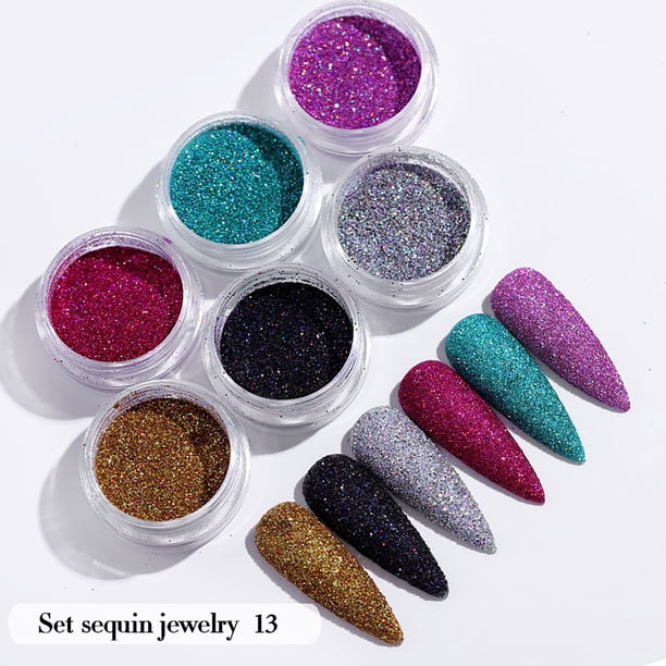 Polvo para uñas, decoración de uñas, lentejuelas, uñas doradas y brillantes, juego de parches en forma de corazón, laca de uñas