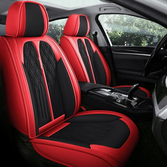 Tuqiang Car Seat Covers Full Set Leather for Chevrolet for Colorado 2015-Present Automotive Leather Seat Covers Full Set for 5 Seats Black and Red