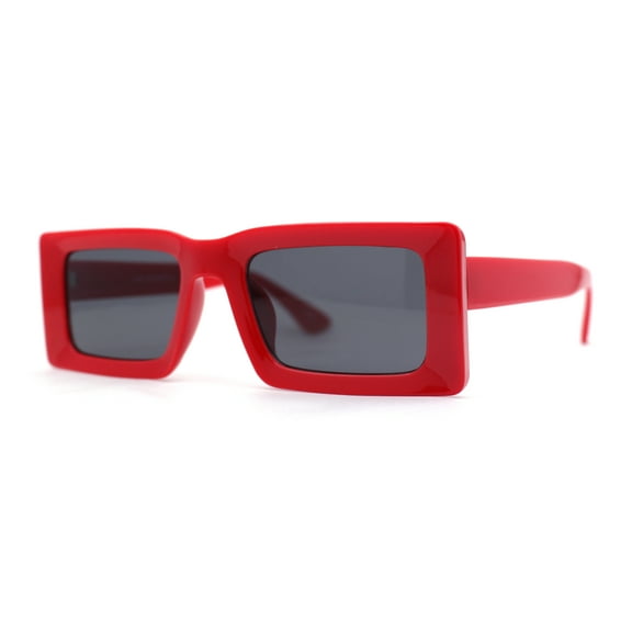 Minimal Squared Rectangle Plastic Mod Plastic Sunglasses Red - Black
