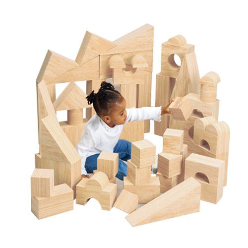 Constructive Playthings Super-Size Wood-Look Foam Blocks for Kids, 56 Piece  Set
