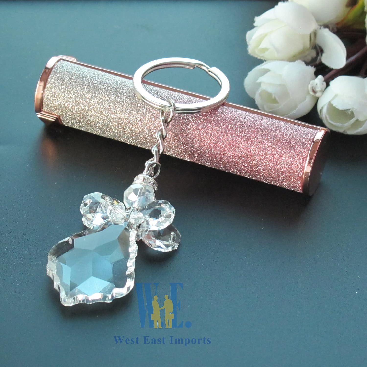 WE 12 Pcs Angel Crystal Keychain Decorated Organza Bag - Wedding / Baptism / Quinceanera / First Communion Favors