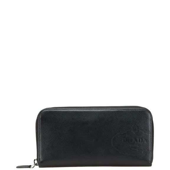 Pre-Owned Prada Logo Saffiano Long Wallet in Black Leather for Women (Good)