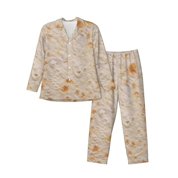 Balery Tortilla Pijama para Hombre de Dos Piezas con Manga Larga, Conjunto de Dormir y Descanso Suave con Bolsillos-Large