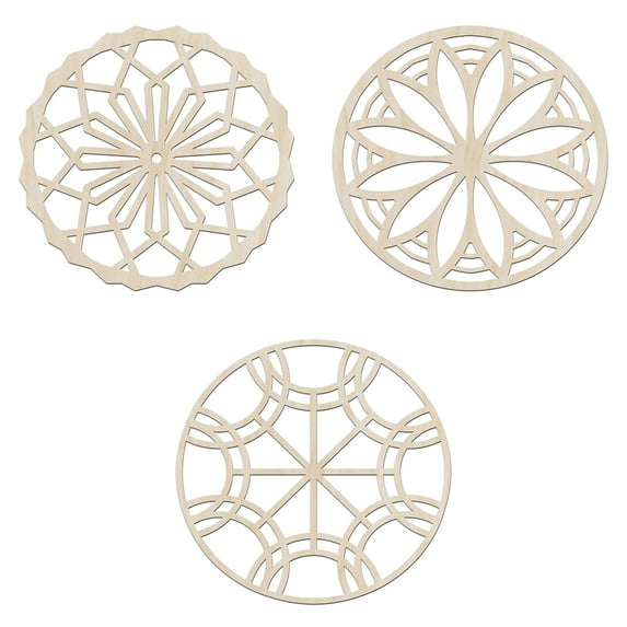 Mandala Wooden Wall Art Set of 3, Medallion of Nature's Flower Geometry, Birch Wood Plywood Rustic Wall Art Accent for Hallway Bedroom Living Room and Offices, 11.4" X 11.4" X 0.1", by Ambesonne