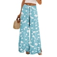 thumbnail image 2 of Women's 2026 Boho Print Wide Leg Pants Elastic Waist Flowy Beach Palazzo Lounge Trousers Sky Blue S, 2 of 7