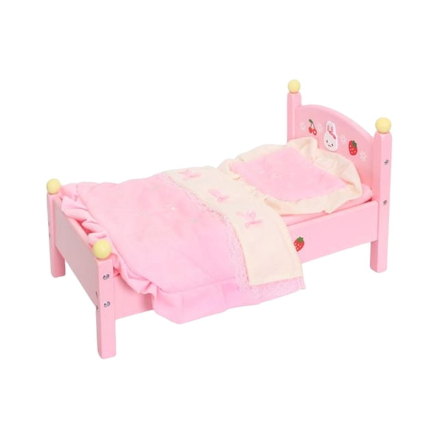 Cama de Muñeca para Bebé, Regalos para Niñas, Muebles de Madera con Juego de Cama, Dormitorio Rosa para Muñeca de 30cm, Accesorios de Decoración, Ador