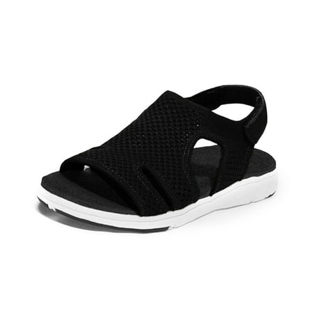 

Women Summer Open Toe Sandals Knitting Surface Breathable Shoes Platform Beach Sandals Hook & Loop Closure for Daily New