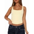 thumbnail image 3 of Women Summer Square Neck Tank Tops Workout Cropped Ribbed Summer Camisole Sleeveless Clothes Yellow S, 3 of 10