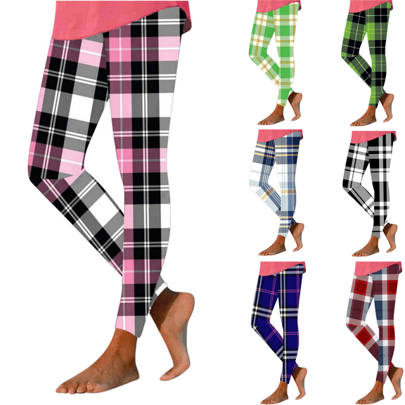 VgaVtl Womens Plus Yoga High Waist Women's Leggings Skinny Athletic Long Plaid Leisure Pants