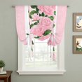 thumbnail image 2 of Pink Roses Tie Up Curtains for Windows, Adjustable Balloon Window Shades, Valentine's Day Romantic Flowers Green Leaf Stripes Kitchen Window Treatments Farmhouse Short Curtains 42"x45", 2 of 8