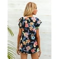 thumbnail image 2 of CALIPESSA Womens Summer Floral Print Short Sleeve Tunic Tops Loose Fit Casual Round Neck T-Shirt, 2 of 5