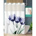 thumbnail image 2 of No Hook Shower Curtain with Snap-in Liner, Light Purple Tulip Waterproof Fabric Bathroom Curtains, Farmhouse Elegant Flowers Botanical Bath Curtains & Mesh Top Window 60"x72", 2 of 6